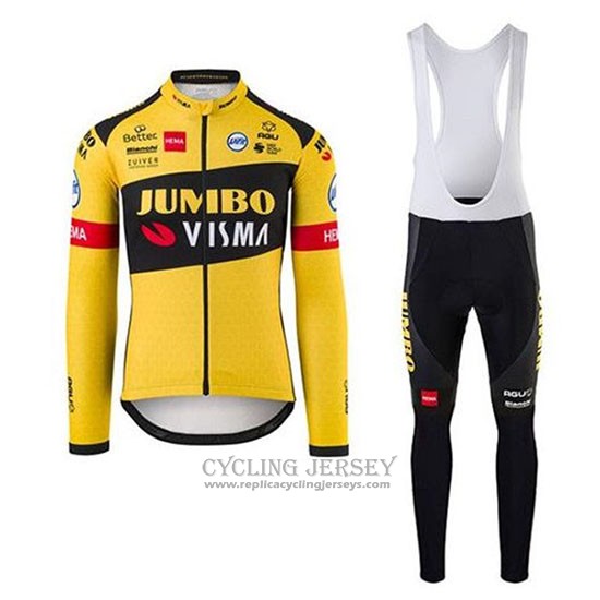 2020 Cycling Jersey Jumbo Visma Yellow Black Long Sleeve And Bib Tight